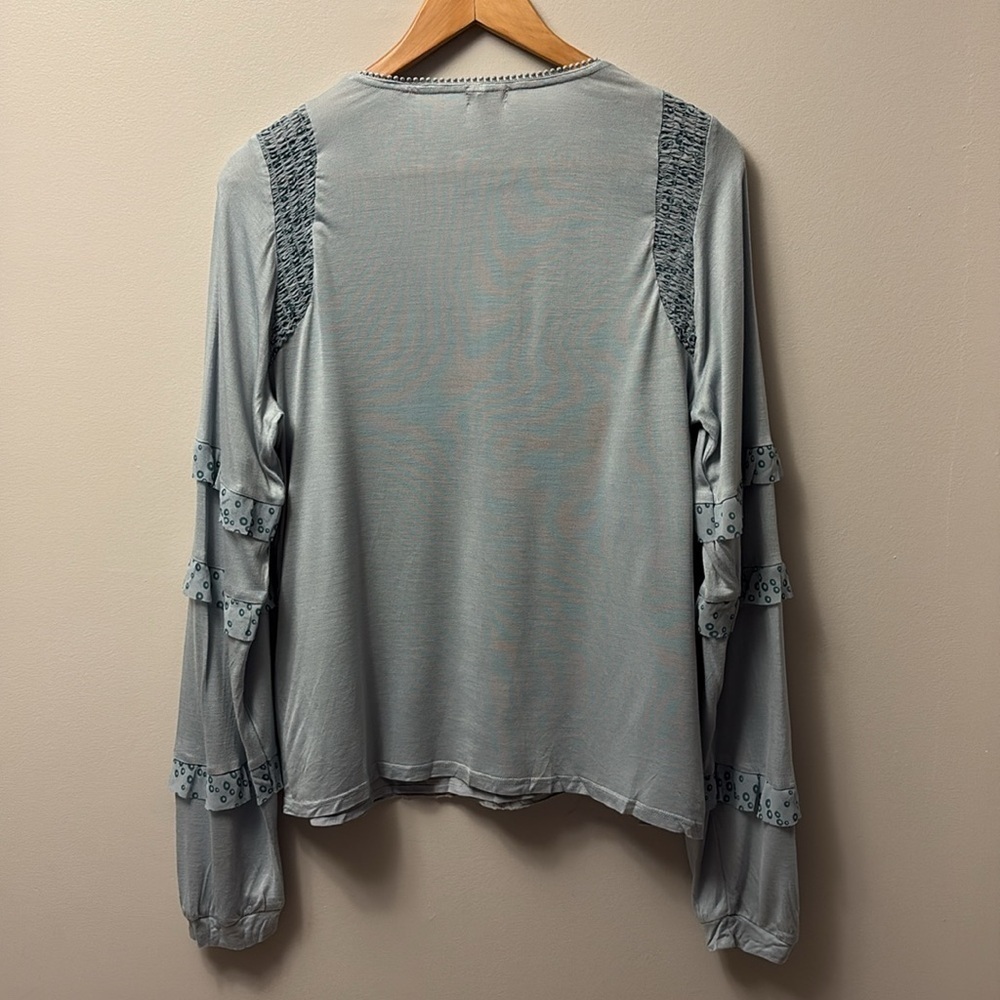 NWOT Anthropologie Tiny France’s Long Sleeve Ruffle Top in Blue Motif Various Sz - Picture 10 of 10